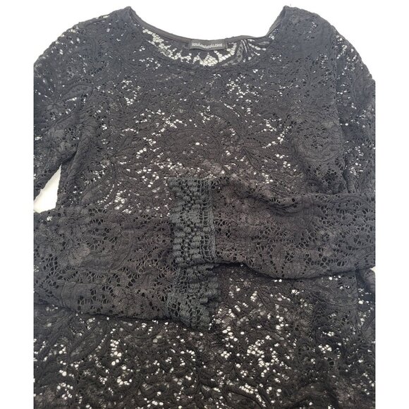 VTG Women's LG Whimsigoth Full Lace Long Sleeve Top Blouse See through y2k black - Picture 3 of 10